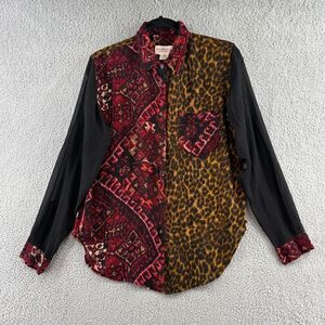 RALPH LAUREN Denim & Supply Womens Mix Print Button Up Leopard Sheer Medium boho